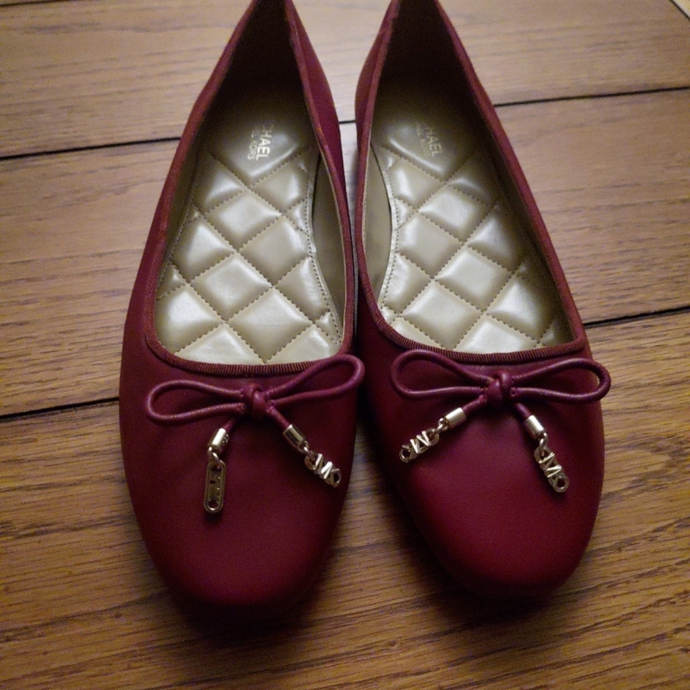Michael Kors Burgundy Bow Ballet Flats with Gold Accents